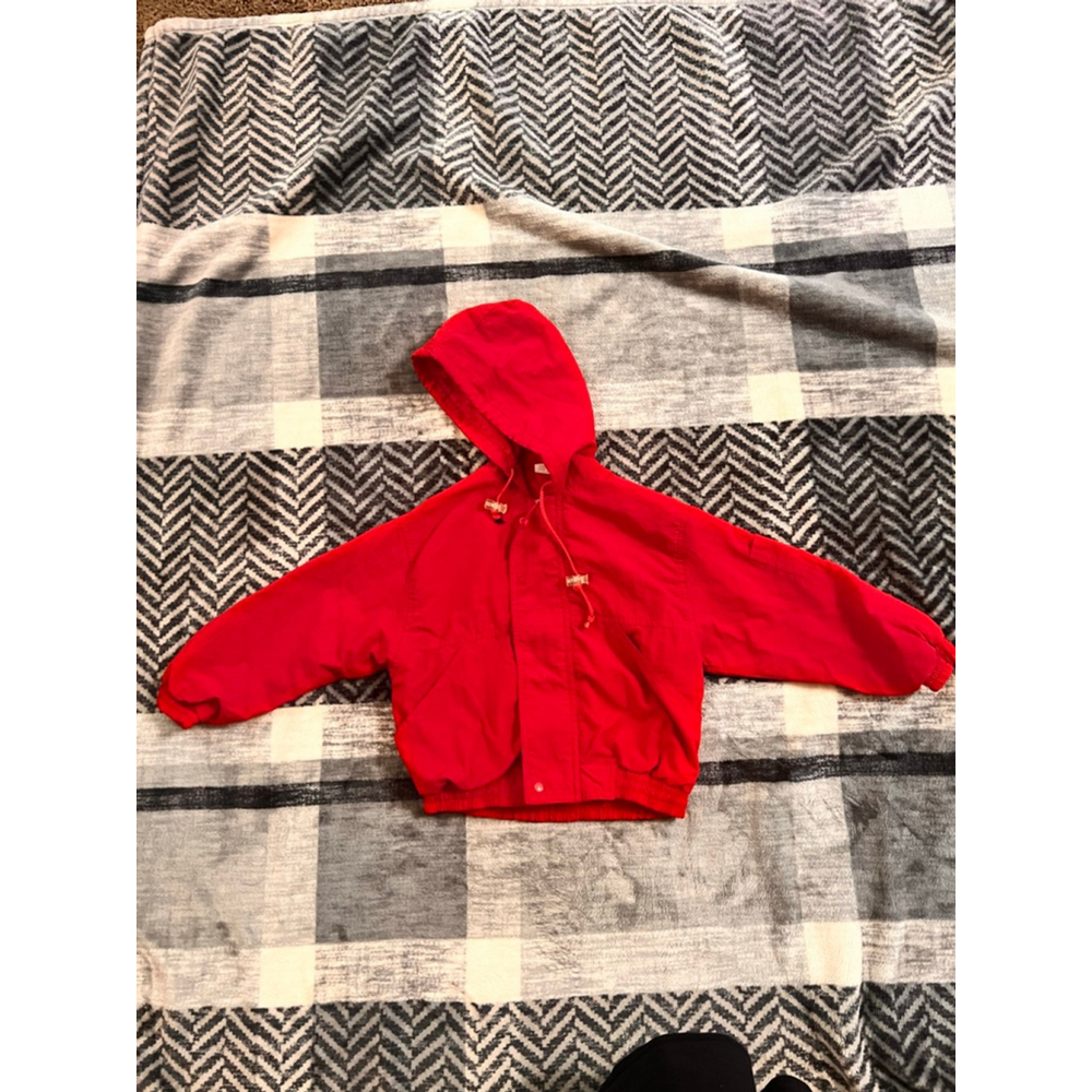 Vintage Kids Red Jacket with Hood Size 4T that folds to a backpack